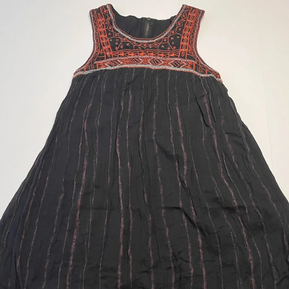 Free People Aztec Bib Beaded Embroidered Black Boho Festival Mini Dress